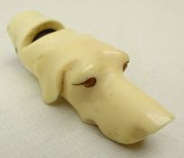 Victorian carved ivory whistle in the form of a hounds head,