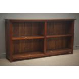 Hardwood open bookcase, two shelves, stile end supports, W175cm, H90cm,