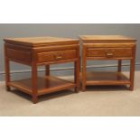 Pair Chinese rosewood lamp tables fitted with single drawers,