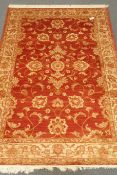 Ziegler design red ground rug/wall hanging, floral repeating border,