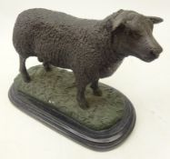 Bronze model of a Ram after Moigniez, on oblong marble base,