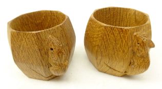 Pair of Robert Mouseman Thompson of Kilburn oak napkin rings each of octagonal barrel form with