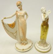 Two Capodimonte Art Deco style figures by Sandro Maggioni 'Divine' and a woman in a gilded dress