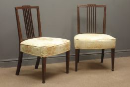 Pair 19th century mahogany wide seat side chairs, shaped cresting rail, upholstered seat,
