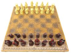 Chess set on tooled leather chess board Condition Report <a href='//www.