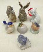 Seven Royal Copenhagen miniature animals; Squirrel 982, Frog on Rock 507, Mouse 570, Robin 2238,