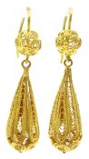 Pair of 18ct gold filigree pendant ear-rings, stamped 750 Condition Report approx 5.