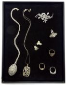 Silver marcasite rings, pendant necklaces,