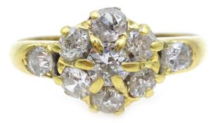 Gold old cut diamond cluster ring, stamped 18c Condition Report Approx 3.