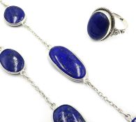 Lapis lazuli chain link necklace unmarked and similar ring,