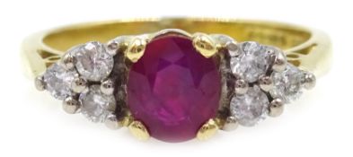 18ct gold ruby and diamond ring hallmarked Condition Report Approx 3.