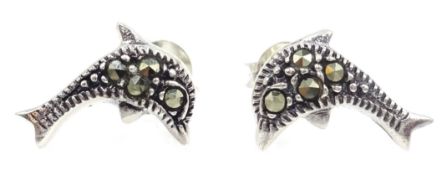 Pair of silver marcasite dolphin ear-rings stamped 925 Condition Report <a