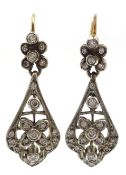 Pair of 9ct gold diamond openwork pendant ear-rings,