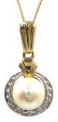 9ct gold pearl and diamond pendant,