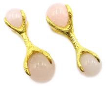 Pair of silver-gilt rose quartz cufflinks,