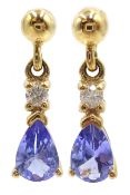 Pair of tanzanite and diamond drop ear-rings hallmarked 9ct Condition Report <a