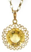 Gold citrine pendant necklace, hallmarked 9ct Condition Report Length = 50cm,