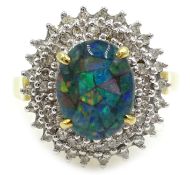 9ct gold opal triplet and diamond cluster ring, stamped 9K Condition Report Approx 3.