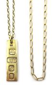 9ct gold ingot pendant necklace and one other 9ct gold chain hallmarked, approx 6.