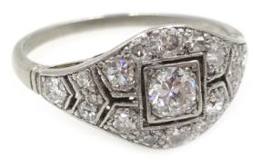 Art Deco period platinum and diamond pave set ring Condition Report Size N,