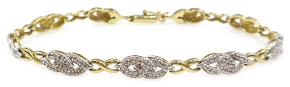 9ct gold diamond set interlink bracelet, hallmarked Condition Report Length = 9cm,