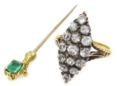 18ct gold marquise stone set ring and emerald set claw pin boxed Condition Report