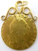 George III gold 'spade' Guinea on pendant mount, 9.