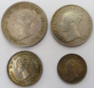 Great British Queen Victoria 1841 Maundy money set; fourpence, threepence,