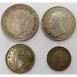 Great British Queen Victoria 1841 Maundy money set; fourpence, threepence,