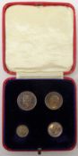 Great British King George VI 1938 Maundy money set; fourpence, threepence, twopence and penny,