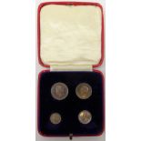 Great British King George VI 1938 Maundy money set; fourpence, threepence, twopence and penny,