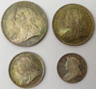 Great British Queen Victoria 1900 Maundy money set; fourpence, threepence,