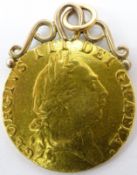 George III 1787 gold 'spade' Guinea on pendant mount, 9.
