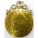 George III 1787 gold 'spade' Guinea on pendant mount, 9.