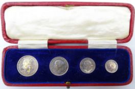 Great British King George VI 1930 Maundy money set; fourpence, threepence, twopence and penny,