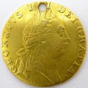 George III 1788 gold 'spade' Guinea, holed, 8.