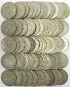 Sixty-one Great British pre 1947 silver half crowns, King George V and King George VI,