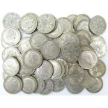 Fifty-six pre 1947 silver one florin coins, King George V and King George VI, varying grades,