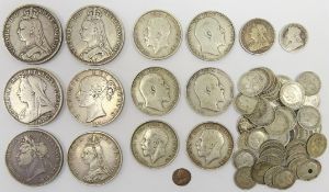 Collection of Great British pre 1920 silver coinage including; 1821, 1845, 1888,