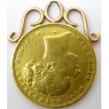 Queen Victoria 1884 gold full sovereign on pendant mount, 8.