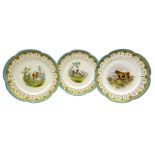 Set of three late Victorian Minton shaped dessert plates hand painted with cattle by Henry Mitchell