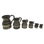 Graduating group of Pewter baluster Tavern Measures, Quart to Quarter Gill,