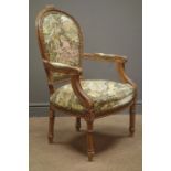 French style armchair, floral carved beech frame, tapestry upholstered seat and back,