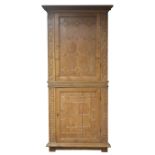 Georgian stripped pine floor standing corner cupboard, panelled doors with geometric moulding,