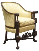 20th century walnut tub shaped armchair,