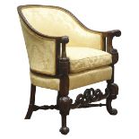 20th century walnut tub shaped armchair,