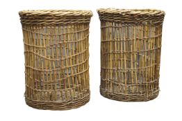 Pair of tall cylindrical Country House fireside baskets, H60cm,
