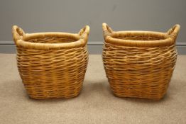 Pair wicker baskets with carrying handles, W50cm,