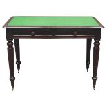 Victorian mahogany writing table with baize inset top and two frieze drawers on faceted tapering