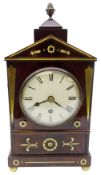 Small William lV brass inlaid mahogany architectural cased mahogany bracket clock with 12cm